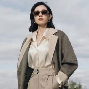 Petite Studio NYC x Suggyl Remi Satin Effect Shirt, S, LNWOT, Buttermilk/Cream